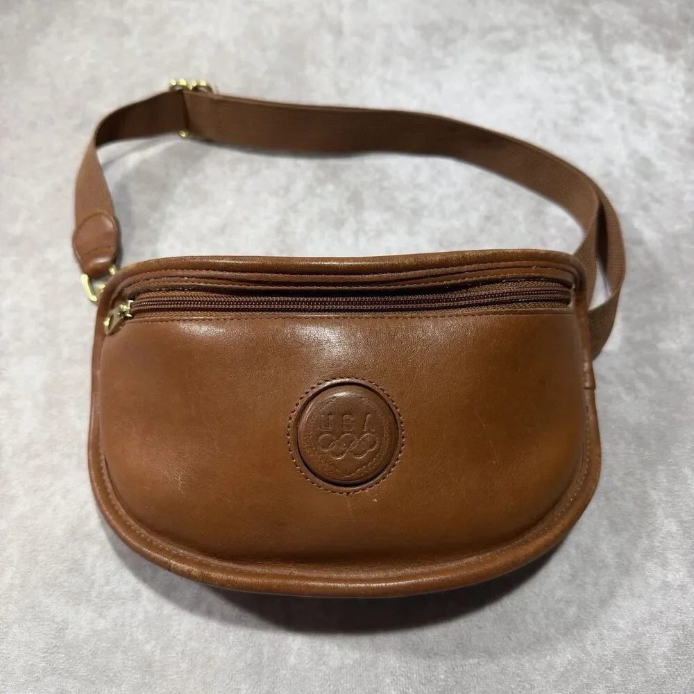Coach USA 1996 Olympic Commemorative Leather Fanny Pack Waist Pouch Bag Brown